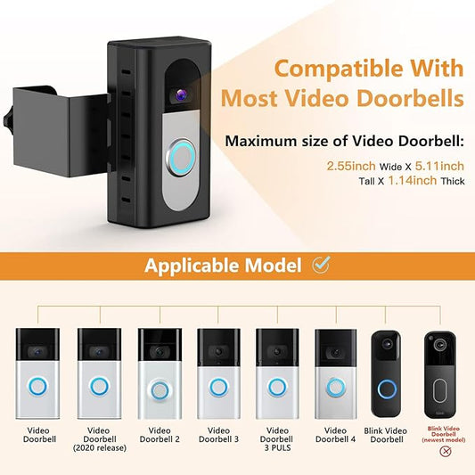 QIBOX Anti-Theft Video Doorbell Mount Compatible with Video Doorbell 4/3/3 Plus/2/1/(2020 Release), Adjustable No-Drill Mounting Bracket Wedge Adapter Holder Accessories for Home Rentals Office Room