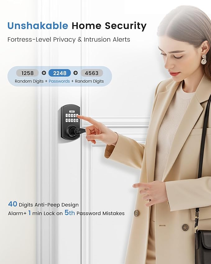 Hidalife Keypad Door Lock with Handle, Keyless Entry for Front Door, Manual Passage Mode, Matte Black 2 Pack (Not Double Sided)