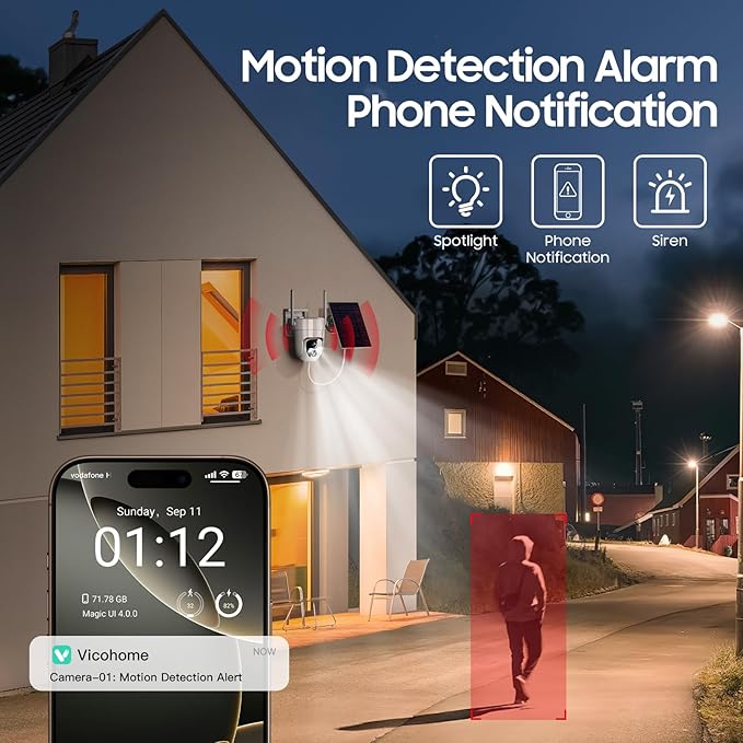 Camii 4G LTE Cellular Security Smart Camera No WiFi 360°View 2K HD Cameras Outdoor Solar Battery Powered 2K Cam for Home Security Color Night Vision Motion Detection SIM Card/SD Card Storage