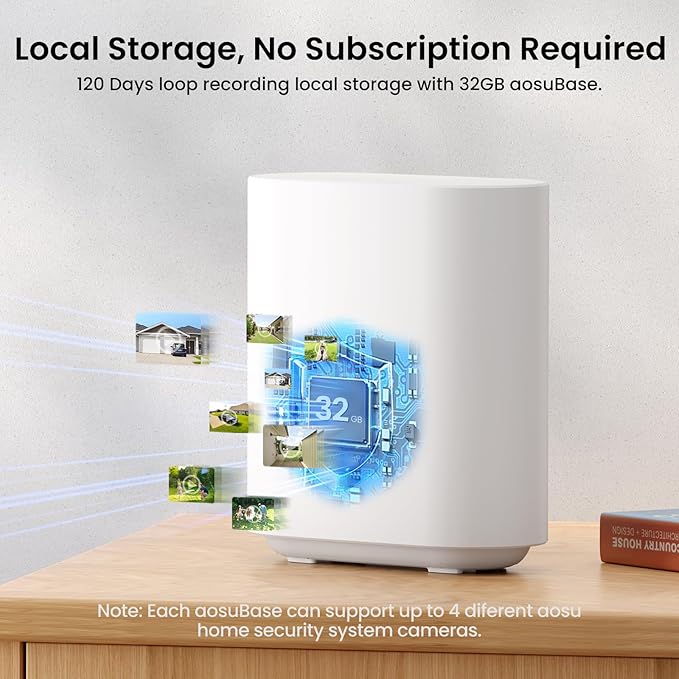 aosu Add-on Cam, 3K/5MP, Solar Powered, Up to 4PCS Security Cameras Can be Connected to 1 aosuBase, Requires SolarCam/WirelessCam System's aosuBase (Not Doorbell Base Station)