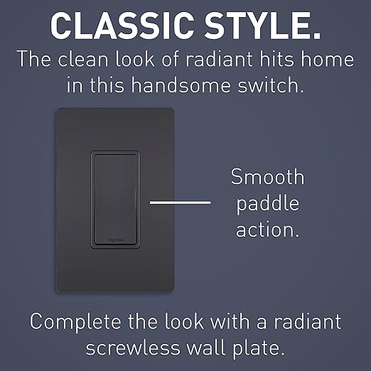 Legrand radiant TM870GCC10 15 Amp Rocker Wall Switch, Single Pole Decorator Light Switches, Graphite (1 Count)