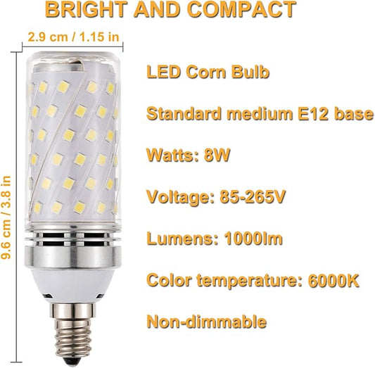 RAYHOO Candelabra LED Bulbs Incandescent 80-100W Bulb Equivalent, Standard Medium E12 Base,1000Lumens Non-Dimmable,4 Pack(White 6000K)