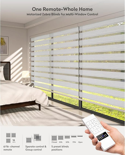 ACMEART Motorized Zebra Blinds,Smart APP & Remote Control Light Filtering Zebra Shades,Compatible with Alexa,Custom Size Electric Window Blinds for Home Office (Luxury Light Grey)