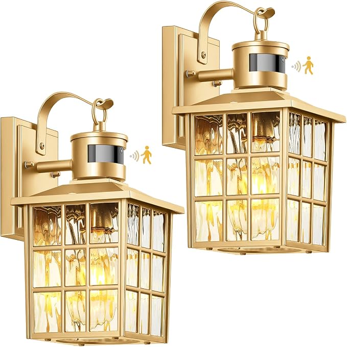 VIANIS Gold Motion Sensor Porch Lights Outdoor, Adjustable Brightness