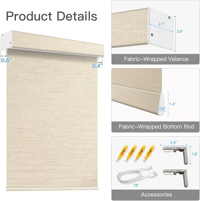 Tokblind Motorized Light Filtering Roller Shade Fabric Covered Valance and Bottom Rod, Remote Control Window Blind Compatible with Alexa via Hub, Custom Size (Texture Dark Coffee - Wrapped Fabric)