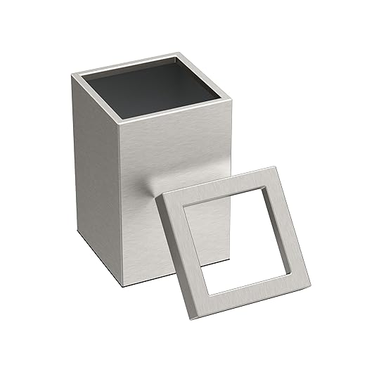 Gatco Small Bathroom Trash Can With Lid, Square 3 Gallon Stainless Steel Wastebasket, Under Sink, Satin Nickel, For Bathroom, Bedroom, Office (1914)