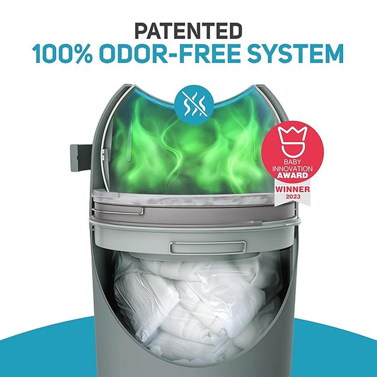 L.A. BABY Magic Diaper Pail - Patented 100% Odor-Free System with Child-Safe Lock - Award-Winning Design - No Refills Required - Works with Regular Trash Bags - Green