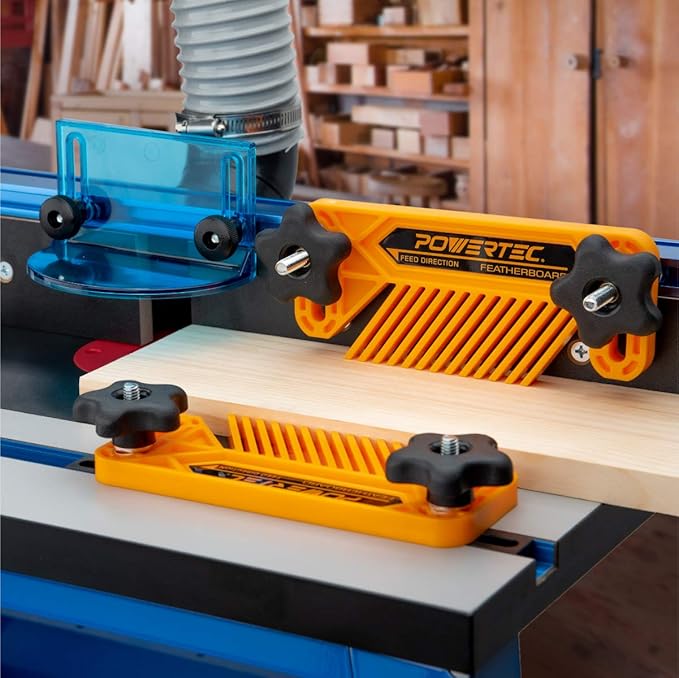 POWERTEC Tandem Feather Boards for Table Saw, Router Table & Bandsaw - 4PCs Combo Set, Fits T-Track & Miter Slot - Woodworking Tools & Accessories to Reduce Kickback & Increase Safety (72027)