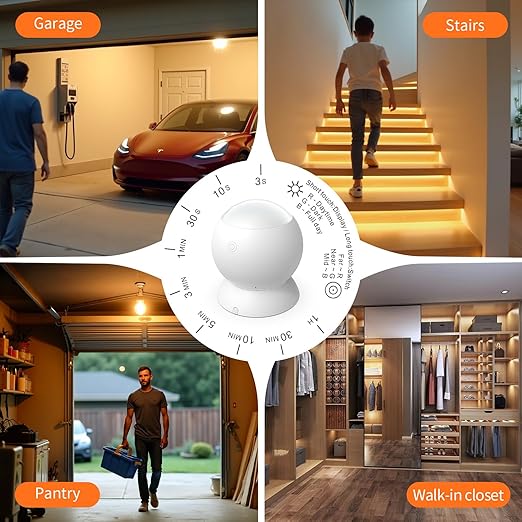 Wireless Motion Sensor Light Switch with Built-in Timer Settings, PIR Motion Sensor Plug Outlet with 3 Adjustable Ranges, Auto On/Off, Ideal for Garage & Storage Room, Compatible with All Light Bulbs