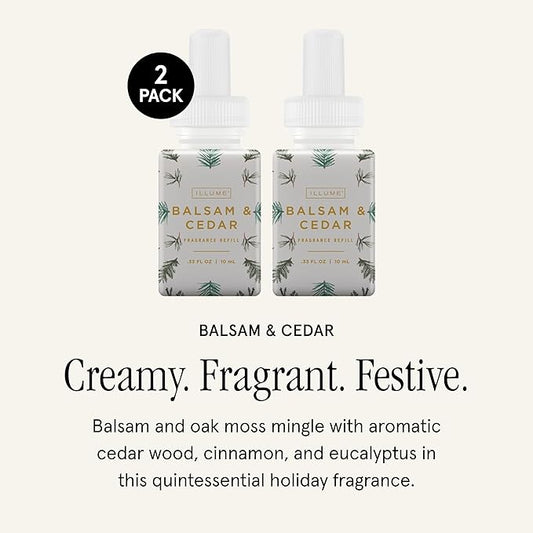 Pura & Illume Home Scent Refill - Smart Air Diffuser - Up to 120-Hours of Luxury Fragrance per Refill - Home Essential - Clean & Safe Diffuser Fragrance - 2 Pack, Balsam & Cedar
