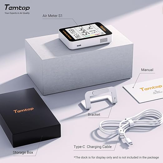 Temtop Air Quality Monitor with Indoor Thermometer & Thermo-Hygrometer – PM2.5, AQI, Temperature and Humidity Meter for Home, Office, Nursery, School, 60-Day Battery Life