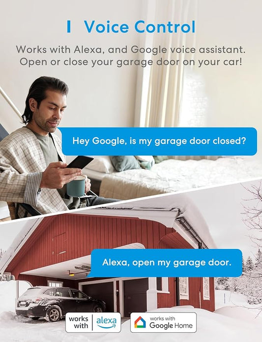 meross Smart WiFi Garage Door Opener Remote, App Control, Works with Alexa, Google Assistant and SmartThings, No Hub Needed(Non HomeKit Versions)