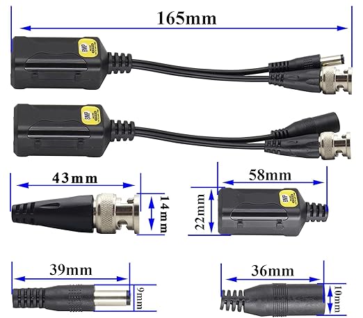 zdyCGTime Passive HD Video Balun BNC to RJ45 Network Transceiver Cat5/Cat6 Adapter Cable with DC Power 720P - 8MP Cat6 to BNC Male Connecto for CCTV Security Surveillance Camera System(16.5cm/4Pairs)