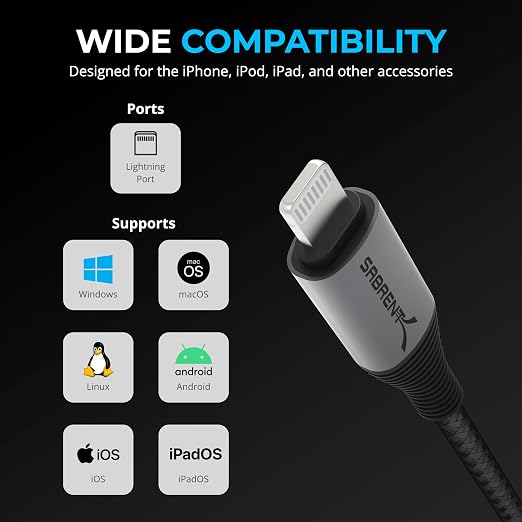 SABRENT USB-C to Lightning Cable with Smart Display, 1M/3.3FT Long, Apple MFI Certified, 60W Charging and 480Mbps Data Transfer Speeds, for Phones, iPads, iPods, MacBooks (CB-C2L1)