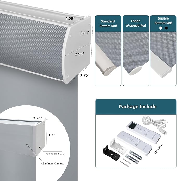 Motorized Shades,Smart Blinds with Remote,100% Blackout Roller Blinds,Work with Google Assistant,Homekit,Automatic Shades,Custom Widths from 16" to 110",Vinyl Medium Grey