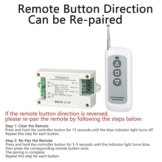 DC7-32V WiFi Smart Linear Actuator Motor Controller, Forward and Reverse Relay, Smart Life APP / RF433Mhz 328FT Remote Control, Compatible with Alexa, Google Home, Siri