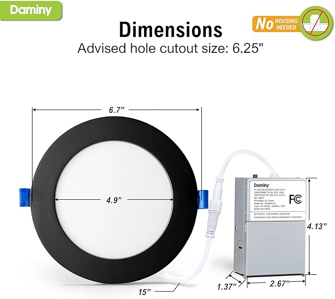 DAMINY 24 Pack 6 Inch Black LED Recessed Lighting with Junction Box,5CCT,Ultra-Thin Recessed Light,10W 1100LM, Dimmable Canless Wafer Ceiling Light, High Brightness