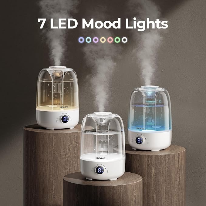Homvana 4L Top-Fill Cool Mist Humidifiers for Bedroom, Large Room Plants