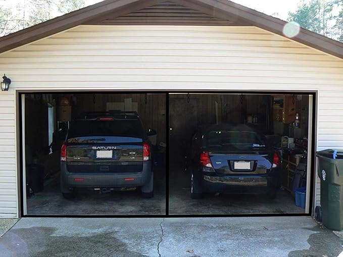 Garage Door Screen - 2 Car 18x8Ft Magnetic Closure Heavy Duty Weighted Bottom Screen Self Sealing Fiberglass Mesh Retractable Net - Easy Assembly & Pass-Through(Black)
