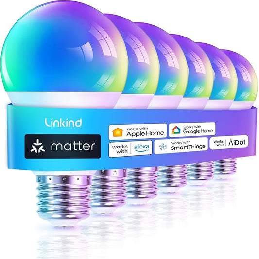 Linkind Matter Smart Light Bulbs 6 Pack Smart Light Bulbs 4 Pack RGBTW Color Changing Light Bulbs