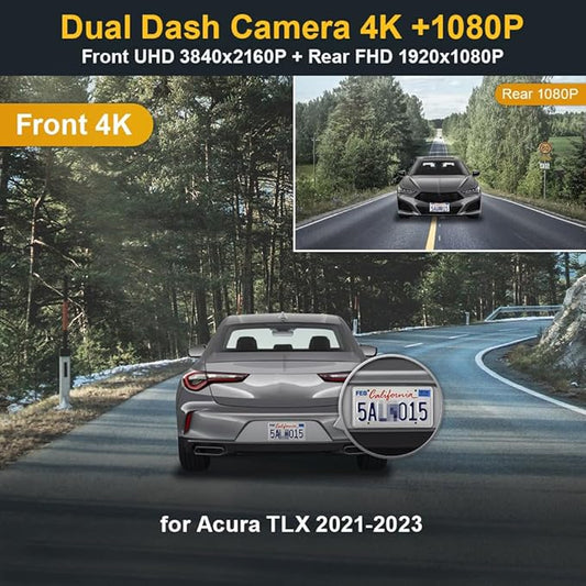 Fitcamx Front 2160P+Rear 1080P Dash Cam Adapts for Acura TLX 2021-2023 & TLX Type S, OEM Look, Dual HD Video, Built-in WiFi & APP, Loop Recording, G-Sensor, Night Vision, Easy to Set, 128GB Card