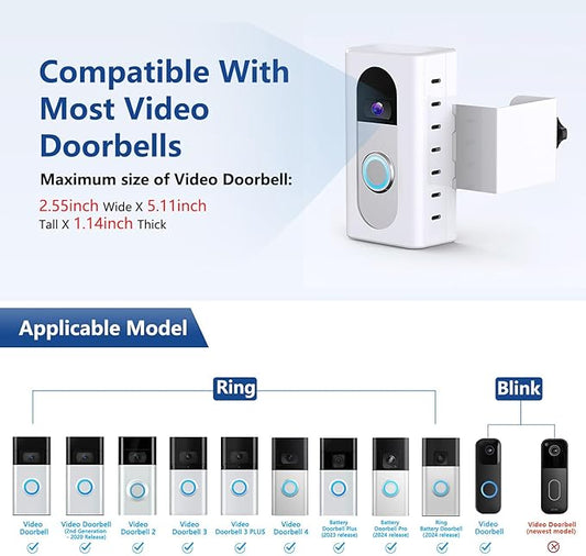 KIMILAR Anti-Theft Video Doorbell Mount Compatible with Ring/Blink Video Doorbell (Not for Blink 2025 ver.), Adjustable Mounting Bracket Accessories for Houses, Apartments, Not for Security Door