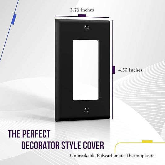 ENERLITES Decorator Light Switch or Receptacle Outlet Wall Plate, Gloss Finish, Size 1-Gang 4.50" x 2.76", Polycarbonate Thermoplastic, 8831-BK, Black
