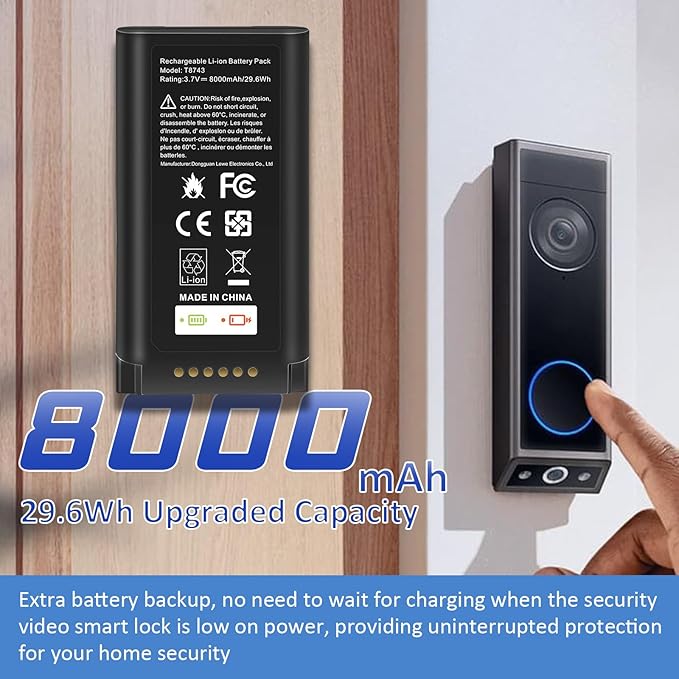 1 Pack Battery Replacement for eufy Security Video Doorbell E340 Rechargeable Lithium-ion Backup Battery with Type-C Charge Cable Upgraded 7000mAh Capacity