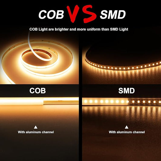 COB LED Strip Light 2700K, 24ft Dimmable Warm White LED Strip Light, CRI92+, DC24V Tape Light with RF Remote Timer Function, Bluetooth App Control for Home Bedroom Kitchen DIY Lighting.