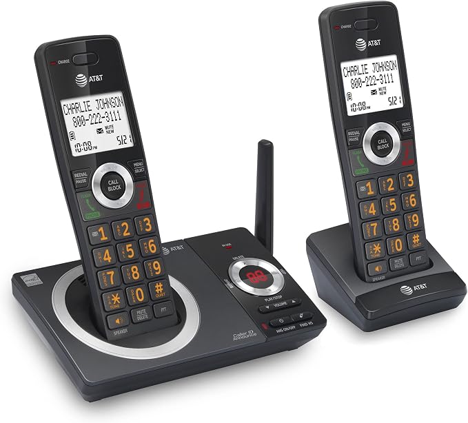 AT&T CL82219 DECT 6.0 2-Handset Cordless Phone for Home with Answering Machine, Call Blocking, Caller ID Announcer, Intercom and Long Range, Black (Pack of 2)
