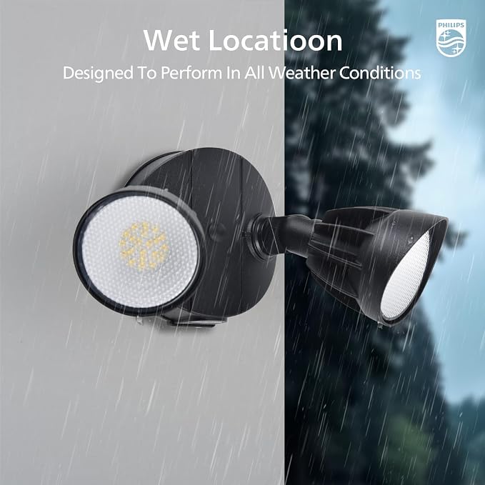 Philips 44W 3500LM LED Security Flood Light Outdoor,Switch Controlled Aluminum Security Light, 2 Adjustable Heads,5000K Daylight,Wet Location for Patio, Garden, Yard Lights
