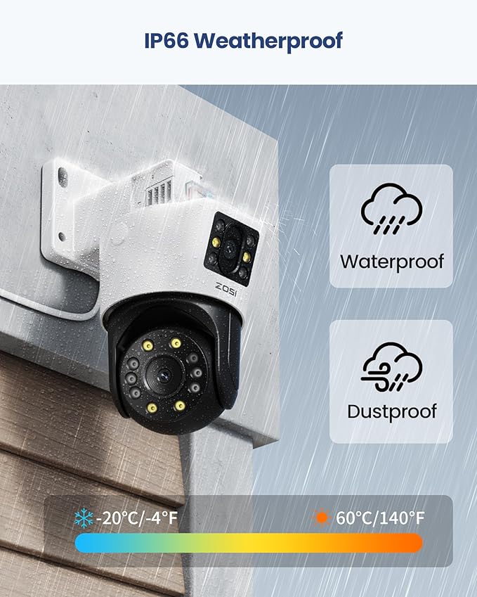 ZOSI 2 x C298 Pro 4K 8MP Dual-Lens(2x4MP) Add-on Security PoE IP Camera Outdoor, 360 View PT Camera, Person/Vehicle Detect, Spotlight Siren, Color Night Vision, SD Card Storage, Only Work with Our NVR