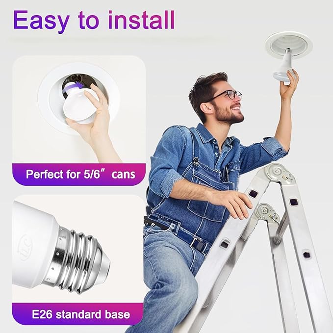 ILC BR30 LED Recessed Can Light Bulbs, Indoor Flood Light Bulb, Bluetooth APP Control, 2700K-6000K Tunable with Sleep/Wake Modes, E26 Base 10W 900LM (70W Equiv.), Fits 5"/6" Recessed Cans, 6 Pack