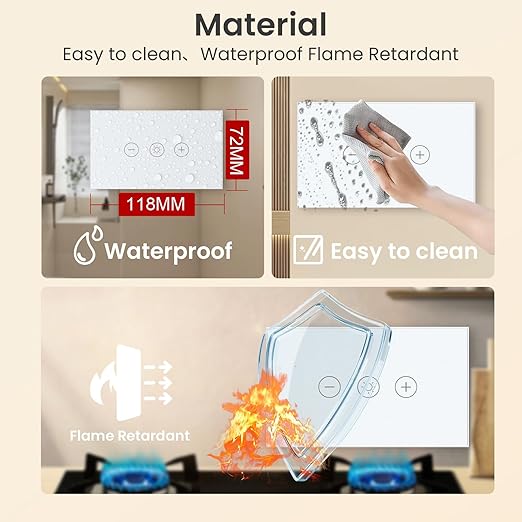 Smart Dimmer Switch 4.65 X 2.83 X 1.34 Inches,Neutral Wire Required,2.4GHz WiFi Dimmer Light Switch,Tempered Glass Panel,Work with Tuya/Smart Life,White WiFi Dimmer