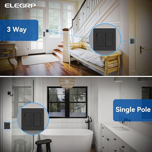 ELEGRP Dimmer Light Switch for 300W Dimmable LED/CFL Lights and 600W INC/HAL Bulbs, Single Pole/3-Way LED Slide Dimmer Light Switch, Wall Plate Included, UL Listed, 5 Pack, Matte Black