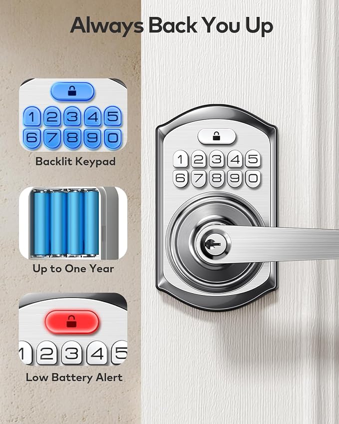 TEEHO TE004 Keyless Entry Door Lock Handle with Keypad, Satin Nickel