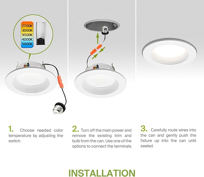 ASD 4 Inch Retrofit LED Recessed Light - 10W 2700K-5000K 849LM Retrofit LED Recessed Lighting 4 Inch, Dimmable Recessed Lights, Wet Rated Baffle Trim Can Lights, ETL, Energy Star
