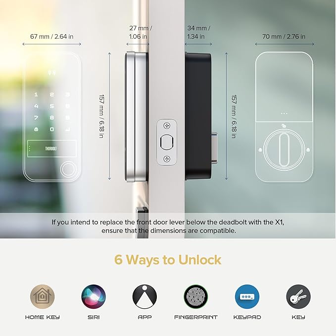 ThorBolt X1 Apple Home Key Tap to Unlock, iOS ONLY Fingerprint Keyless Entry HomeKit Door Lock, Keypad Deadbolt Lock Works with HomeKit Over Thread (Border Router Required), IP65 Weatherproof, Silver