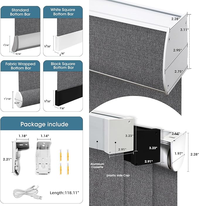 SmartWings Motorized 100% Blackout Shades Blinds, Custom Size, Cordless Window Shades Rechargeable Battery, Work with Matter/Apple HomeKit, Alexa, Thread/Zigbee, Remote Optional, Eclipse Anchor Grey