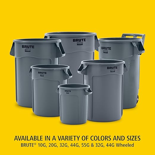 Rubbermaid Commercial Products BRUTE Heavy-Duty Round Garbage Can with Venting Channels, 44 Gallon, White, Waste Container for Landscapers/Construction Sites/Restaurants/Offices/Warehouses/Home