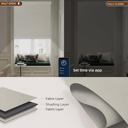 Motorized Blinds Roller Shade with Remote: Canisteo Automatic Smart Blind for Windows 100% Blackout, Electric Blinds Compatible with Alexa/Google Home/Apple Homekit, Customized Size, Neat Cream