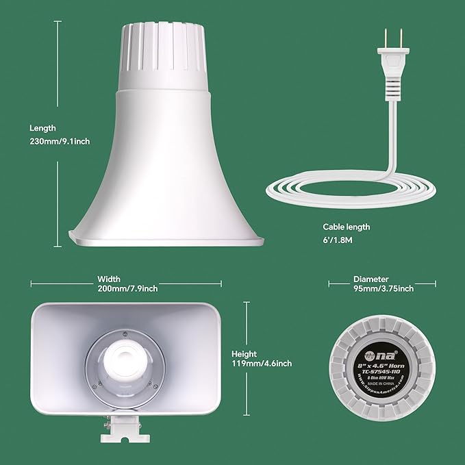 Nippon America High Decibel High Power Outdoor Alarm Security Siren (TC-S7545-110), Long Range, 80 Watts, 120 Decibels, Remotely Activate with Wi-Fi Socket (Sold Separately)