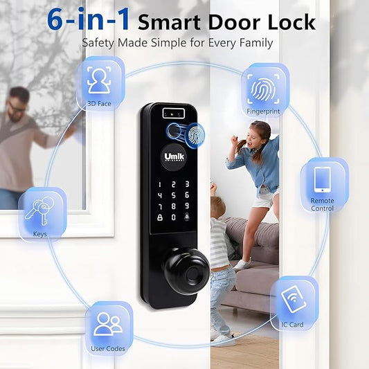 UMIKSMART Video Smart Door Lock with Camera, 3D Face Recognition & Fingerprint, WiFi Keyless Entry Deadbolt, Doorbell, Keypad, Tuya App Control for Home & Apartment, Black