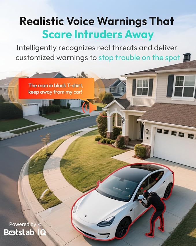 BOTSLAB Security Cameras Wireless Outdoor, 2 Cam-Kit, 4K Color Night Vision, Solar Cameras for Home Security with 360° PT,No Monthly Fee,32GB Local Storage Base Station,Auto Tracking,Easy Installation