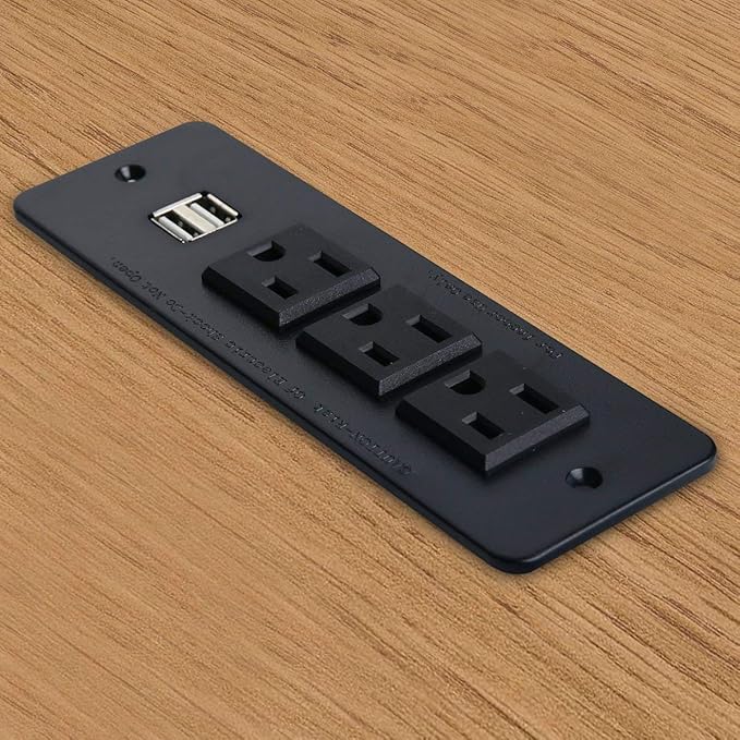 Conference Recessed Power Strip with USB 3 Outlets 1875W/12amp 2 USB Ports 2.1amp 10ft Power Cord Black