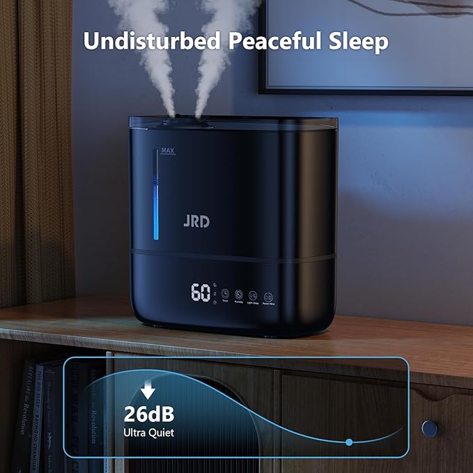 JRD Humidifiers for Bedroom, Ultrasonic Humidifier 4L for Large Room, Cool Mist Top-Fill, 40H Run, 12H Timer, 360° Nozzle, Aroma Diffuser, 7-Color Night Light for Home, Office, Baby, Pets, Plants