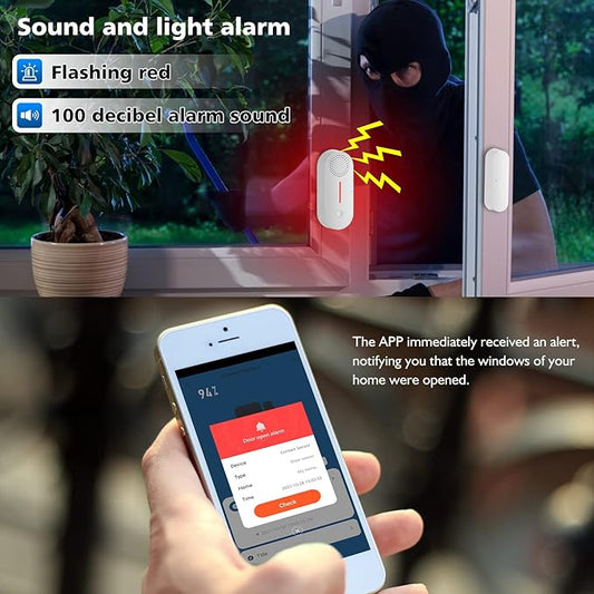 WiFi Door Window Sensor Alarm: Smart Door Sensor, Magnetic Contact Sensor Wireless for Home Security Burglar Alert, 90db Alarm & App Notification, Door Open Sensor Compatible with Alexa (1-Pack)