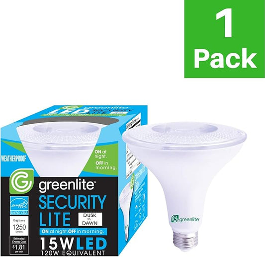 LED PAR38 15W Dusk to Dawn Photocell Flood Light Bulb, 3000K Bright White, 120W Equivalent, 1250 Lumens, Weatherproof, Dimmable, E26 Medium Base, 120V, Energy Star, (1 Pack)