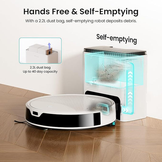 Lefant M350 Robot Vacuum and Mop Combo, 75-Day Self-Emptying, 190° PSD Obstacle Avoidance,6000Pa Suction,Quiet,Smart Navigation,Self-Charging, for Hard Floor, Carpet, Pet Hair,150 Min Runtime.White