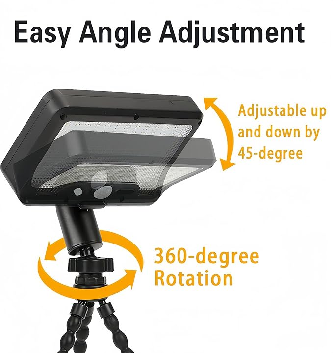 HULPPRE Solar Motion Sensor Lights Outdoor with Octopus Stand,Clip On, 92 LEDs,IP65 Waterproof, 360° Rotatable, 3 Modes Wall Lamp,for Front Door, Yard, Patio, Deck, Camping